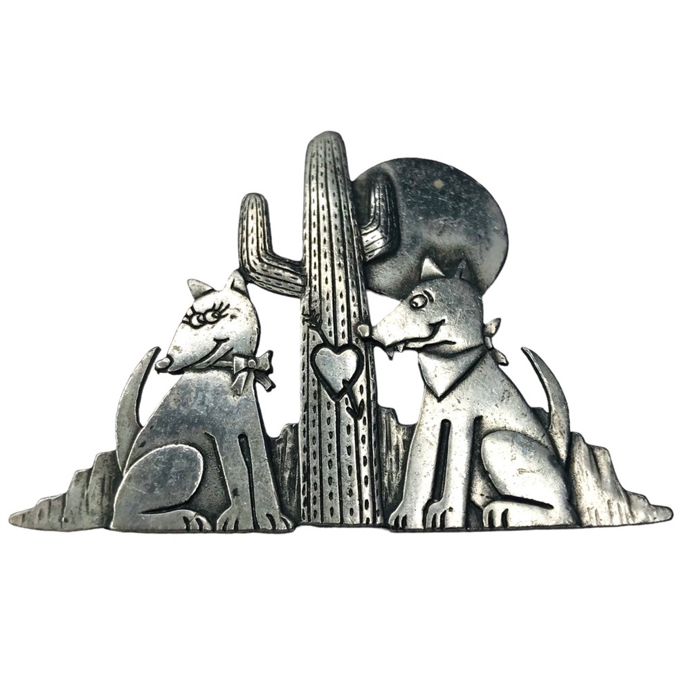 JJ Jonette Jewelry Co. Coyotes In Love Pewter Brooch